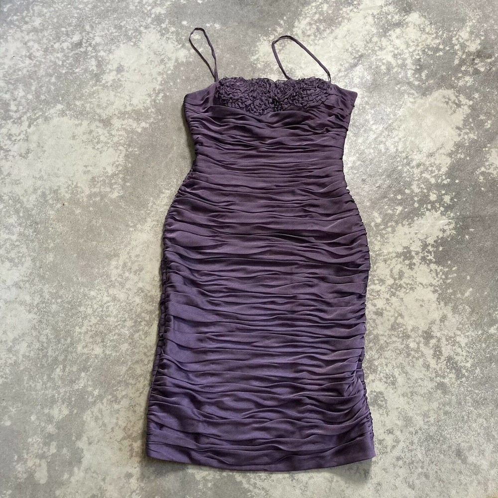 adrianna papell purple allover ruching mini strappy dress size 4